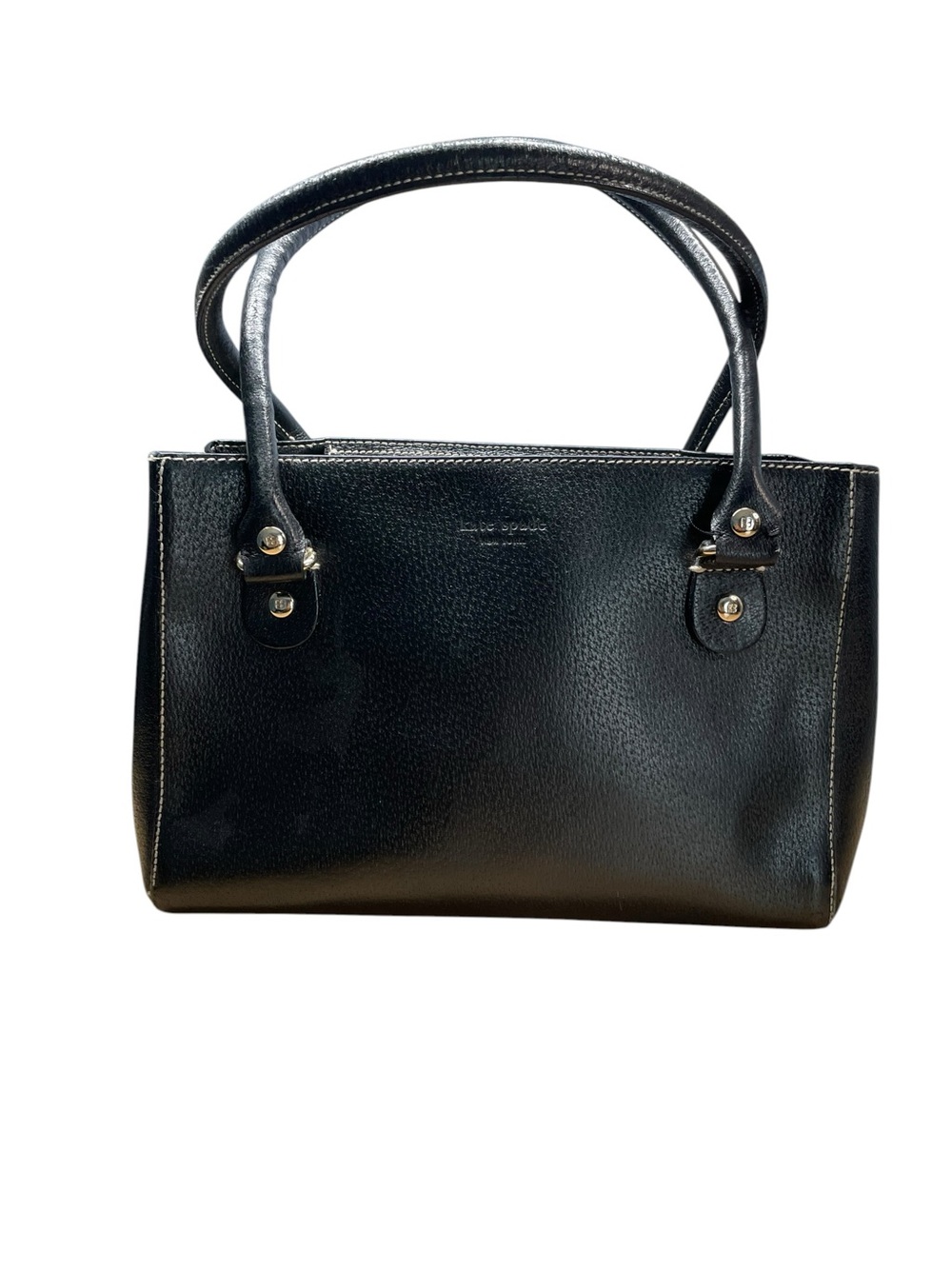 Kate Spade New York Black Pebbled Leather Satchel Tote Polka Dot Lining Handbag